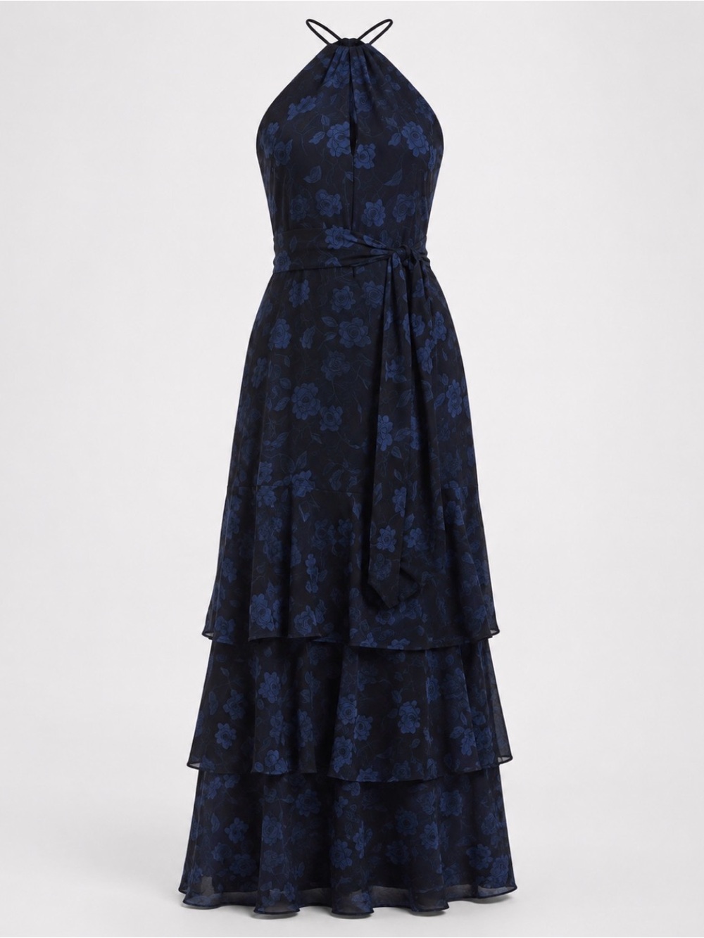 Ralph Lauren Navy Floral Halter Tiered Maxi Dress, size 10 - Picture 2 of 4